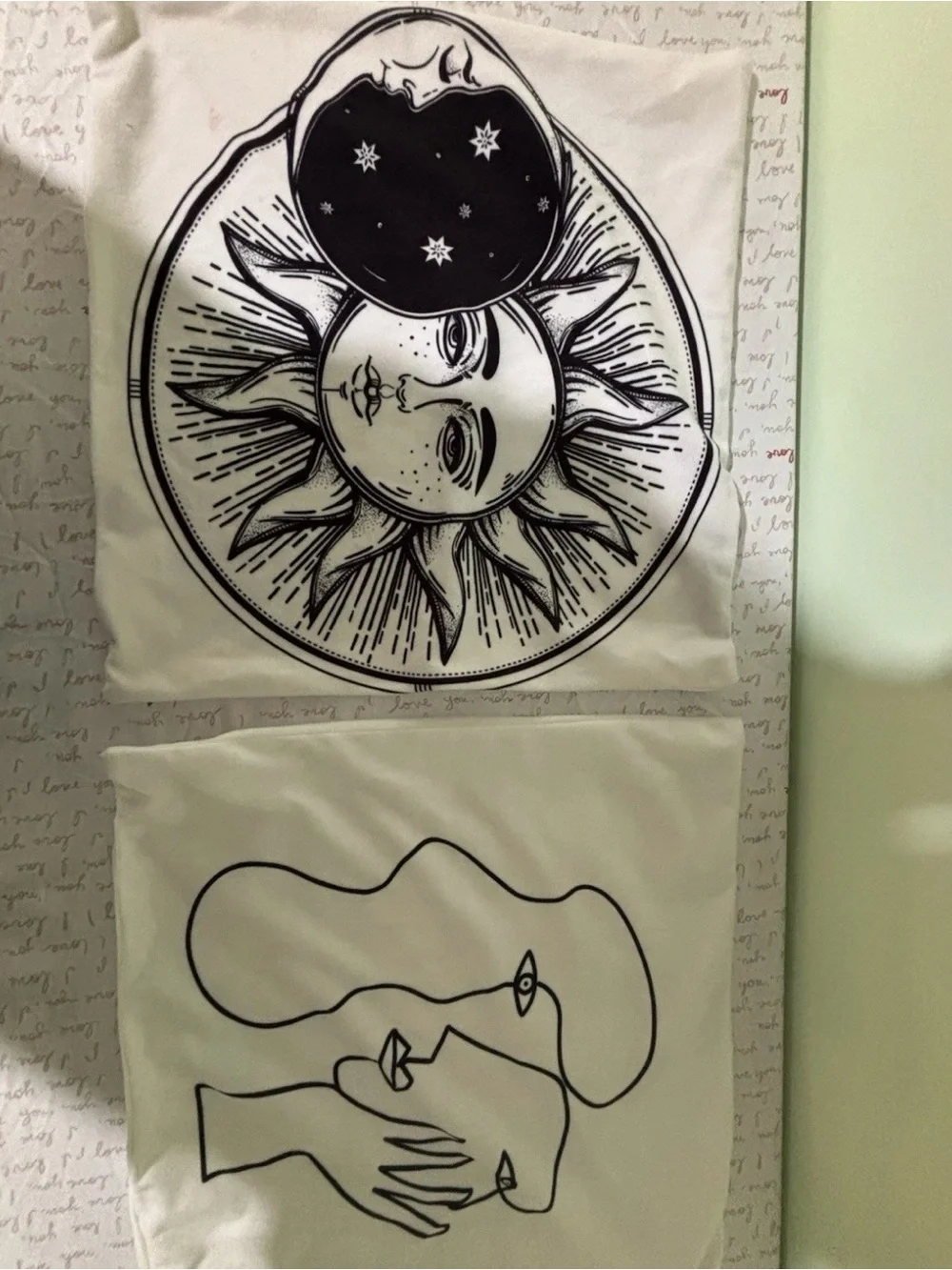 Black & White Sun and Abstract Face Wall Art Pillow Covers